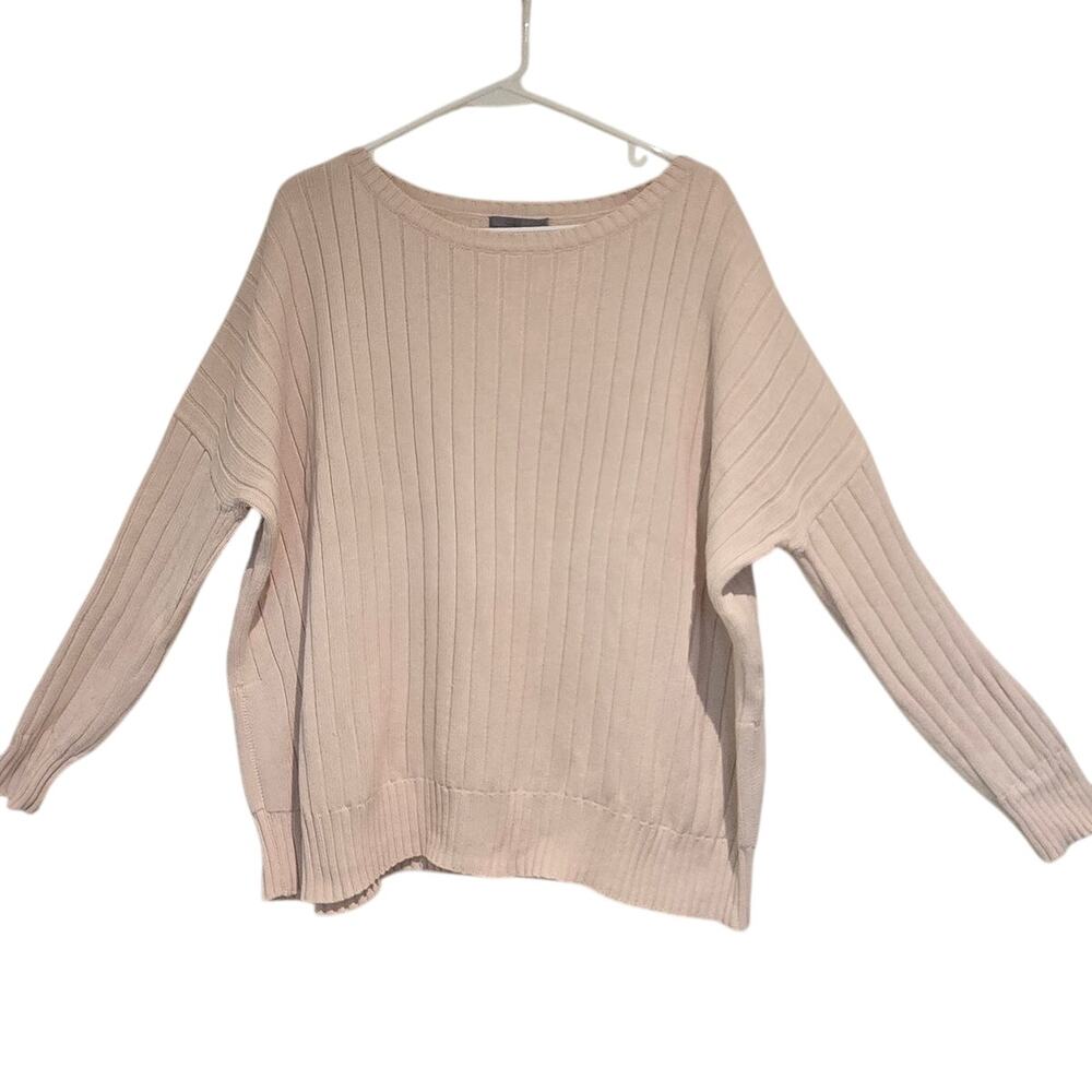 COS Oversized Chunky Cotton Knit Sweater M Tan Boxy Ribbed Pullover Scandi - Picture 2 of 7